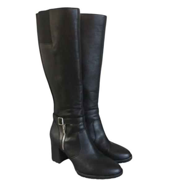 Kelly & Katie Black Knee High Boots Heeled Boots with Chunky Block Heel Boots 10 - Picture 11 of 11